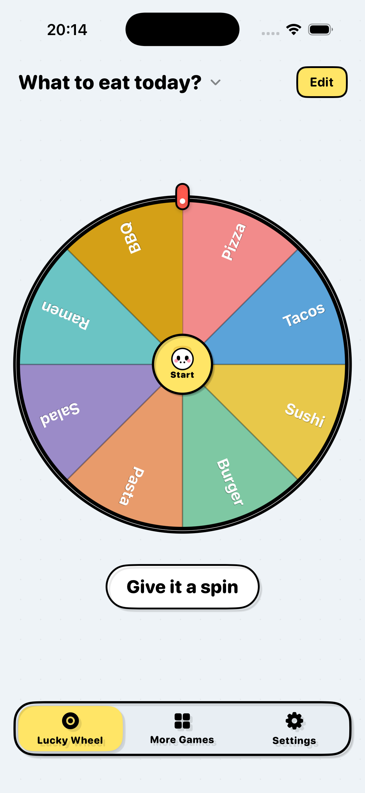 Lucky wheel spin screen